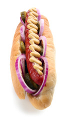 Fresh hot dog isolated on white