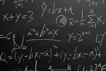 Maths formulas on chalkboard background
