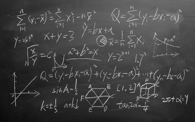 Fototapeta na wymiar Maths formulas on chalkboard background