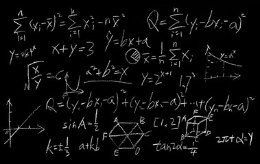 Maths formulas on chalkboard background