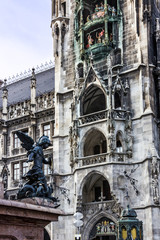 Obraz premium Marienplatz, clock tower, Munich, Germany. Town Hall building