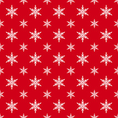 Christmas seamless pattern with snowflakes on a red background