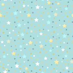 Seamless pattern with stars on a pale turquoise background.