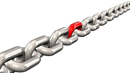 Chain with a red link isolated on white background