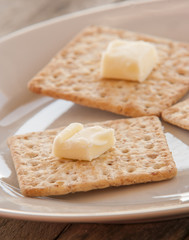 Cracker close up on white plate