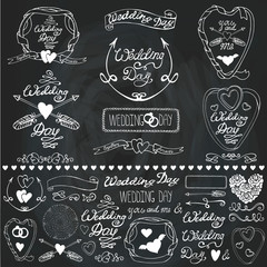 Wedding decor elements set.Labels,cards,invitations.Chalkboard