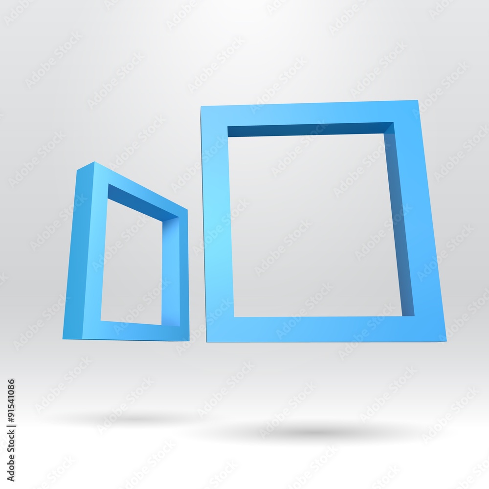 Poster two blue rectangular 3d frames