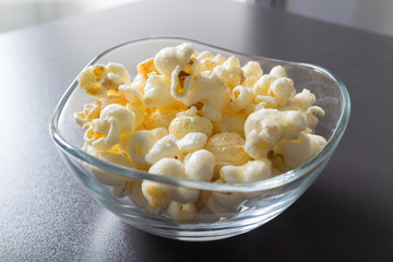 Sweet caramel popcorn isolated on white backgroung