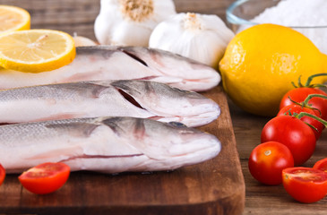 Uncooked sea bass. 