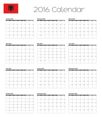 2016 Calendar with the Flag of Albania