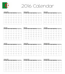 2016 Calendar with the Flag of Algeria