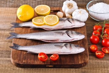 Uncooked sea bass. 