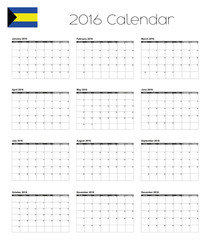 2016 Calendar with the Flag of Bahamas