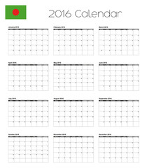 2016 Calendar with the Flag of Bangladesh