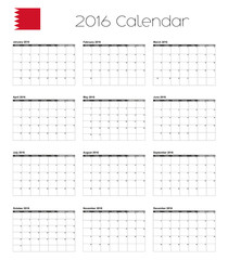 2016 Calendar with the Flag of Bahrain