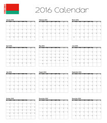 2016 Calendar with the Flag of Belarus