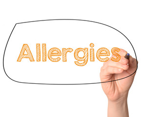 hand-written word Allergies on a white background in a circle