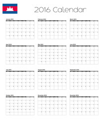 2016 Calendar with the Flag of Cambodia