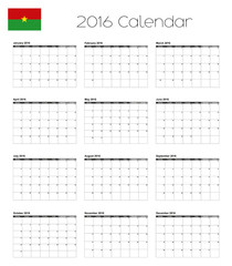 2016 Calendar with the Flag of Burkina Faso