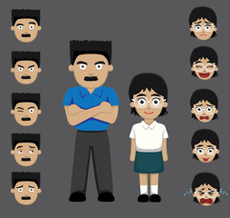 Father daughter emotion faces cartoon vector illustration