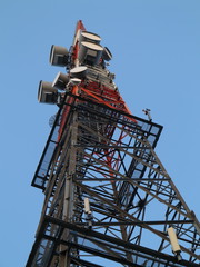 Various antenna against blue sky