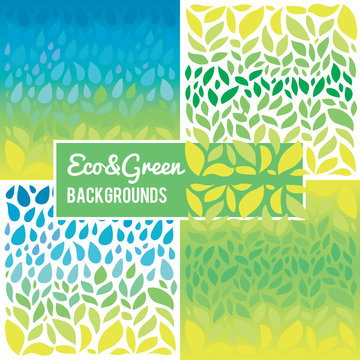 Ecological, green, eco set with patterns and backgrounds.