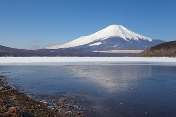 Mountain Fuji and Lake Yamanakako in winter season
