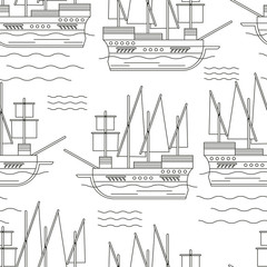 Seamless pattern with ships