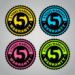 Five years warranty badge. Different colors
