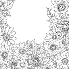 Fototapeta na wymiar Zentangle styled flowers decorative border. Doodle art flower desing element.
