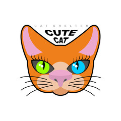 Cute cat. Logo for  Cat shelter. Vector emblem pet.