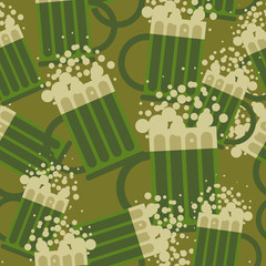 Beer military pattern. Mug alcohol army texture. Seamless protec
