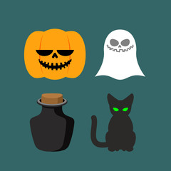 Set of icons for Halloween. Symbol dreaded holiday: Ghost and bl
