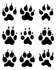 Black print of wolf paw, vector