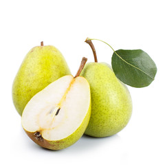 Two and a half green pears over white background