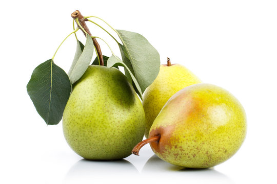 Three  pears over white background