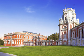 The grand palace of queen Catherine the Great in Tsaritsyno, Moscow, Russia.