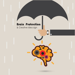 Creative brain protection abstract vector logo design template.