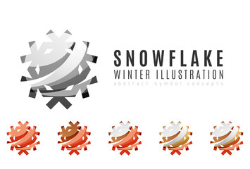 Set of abstract colorful snowflake logo icons, winter concepts