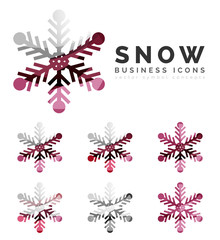 Set of abstract colorful snowflake logo icons, winter concepts