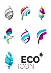 Set of abstract eco leaf icons, business logotype nature