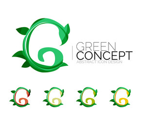Set of abstract eco plant icons, business logotype nature green