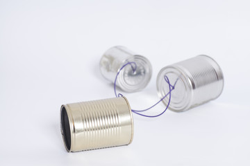 Tin can phone.Telecommunication concept