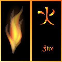 Poster fire. Japanese hieroglyph