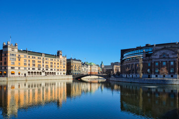 Fototapeta na wymiar City on the Water, Swedish Parliament and Bridge, Stockholm, Sweden