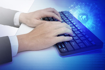 Computer keyboard and multiple social media images