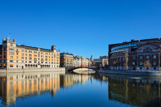 City on the Water, Swedish Parliament and Bridge, Stockholm, Sweden