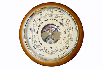 aneroid barometer, instrument for measuring atmospheric pressure acting without the aid of liquid.