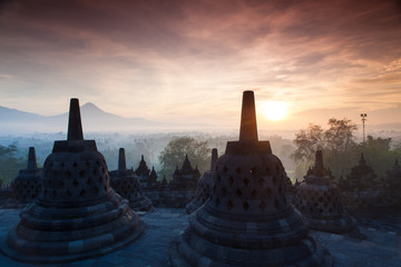 Borobudur Temple.Blue sky Yogyakarta, Java