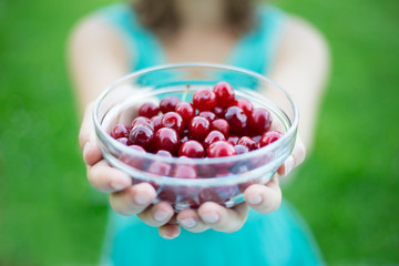 bowl of cherries in female hands - Powered by Adobe